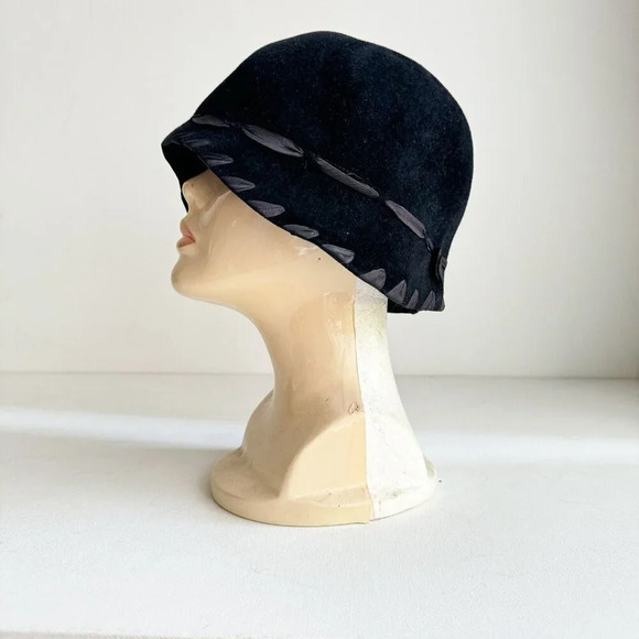 Louise  Green Black Felt Cloché Retro Style Hat - Picture 6 of 11